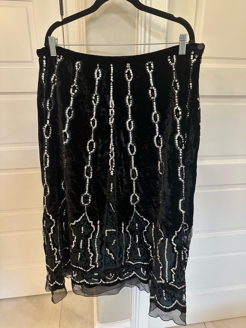 VTG Carole Little 90s Black Skirt Sz 16 Crushed Velvet Sequin Gypsy Whimsigoth